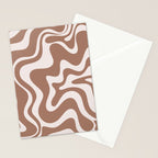 Retro Liquid Swirl Contemporary Abstract Pattern Mocha Latte Brown Stationery Card Gallery Image 2
