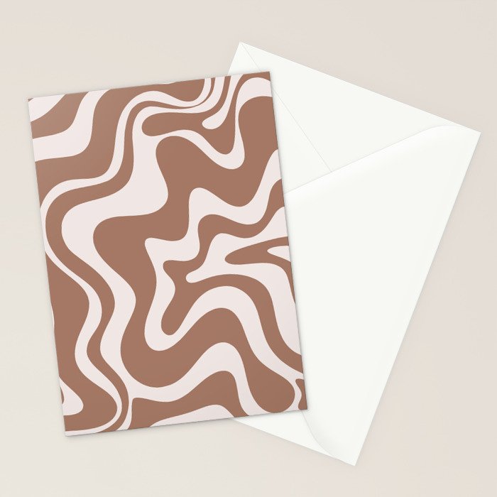 Retro Liquid Swirl Contemporary Abstract Pattern Mocha Latte Brown Stationery Card Gallery Image 2