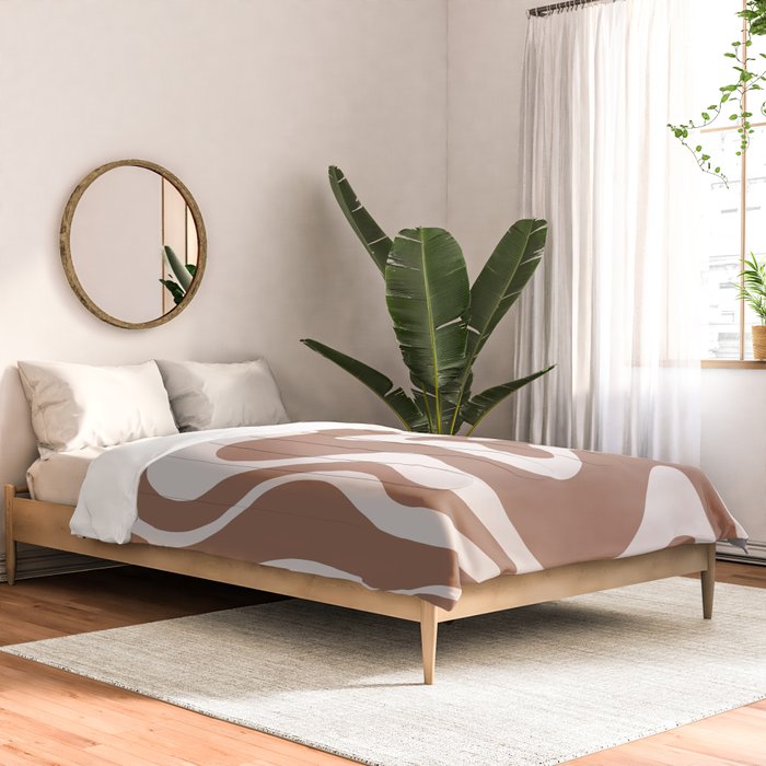 Retro Liquid Swirl Contemporary Abstract Pattern Mocha Latte Brown Comforter Gallery Image 2