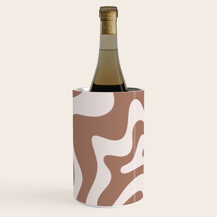 Retro Liquid Swirl Contemporary Abstract Pattern Mocha Latte Brown Wine Chiller Gallery Image 1
