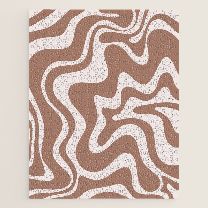 Retro Liquid Swirl Contemporary Abstract Pattern Mocha Latte Brown Jigsaw Puzzle Gallery Image 1