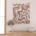 Retro Liquid Swirl Contemporary Abstract Pattern Mocha Latte Brown Wall Tapestry Gallery Image 2