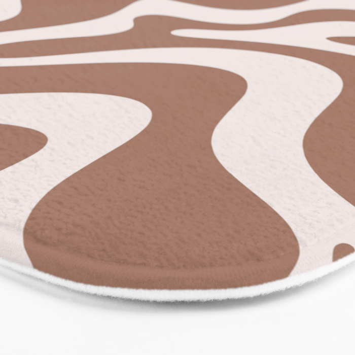 Retro Liquid Swirl Contemporary Abstract Pattern Mocha Latte Brown Bath Mat Gallery Image 3