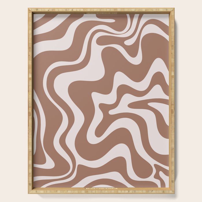 Retro Liquid Swirl Contemporary Abstract Pattern Mocha Latte Brown Serving Tray Gallery Image 1