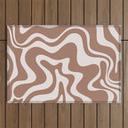 Retro Liquid Swirl Contemporary Abstract Pattern Mocha Latte Brown Outdoor Rug Gallery Image 1