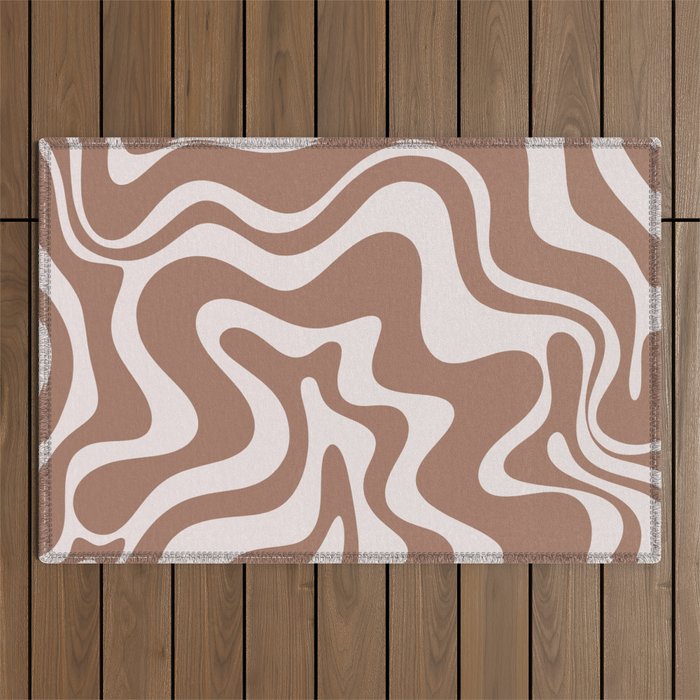 Retro Liquid Swirl Contemporary Abstract Pattern Mocha Latte Brown Outdoor Rug Gallery Image 1