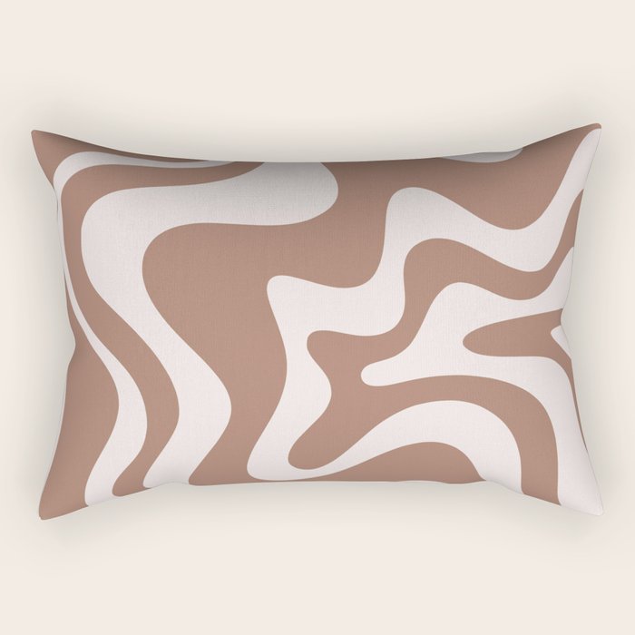 Retro Liquid Swirl Contemporary Abstract Pattern Mocha Latte Brown Rectangular Pillow Gallery Image 1