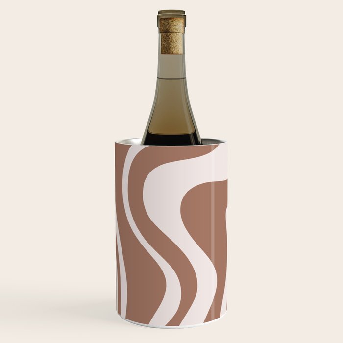 Retro Liquid Swirl Contemporary Abstract Pattern Mocha Latte Brown Wine Chiller Gallery Image 2