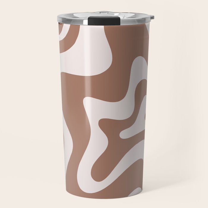 Retro Liquid Swirl Contemporary Abstract Pattern Mocha Latte Brown Travel Mug Gallery Image 1