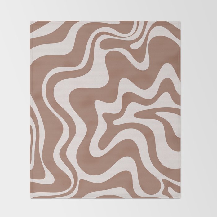 Retro Liquid Swirl Contemporary Abstract Pattern Mocha Latte Brown Throw Blanket Gallery Image 2