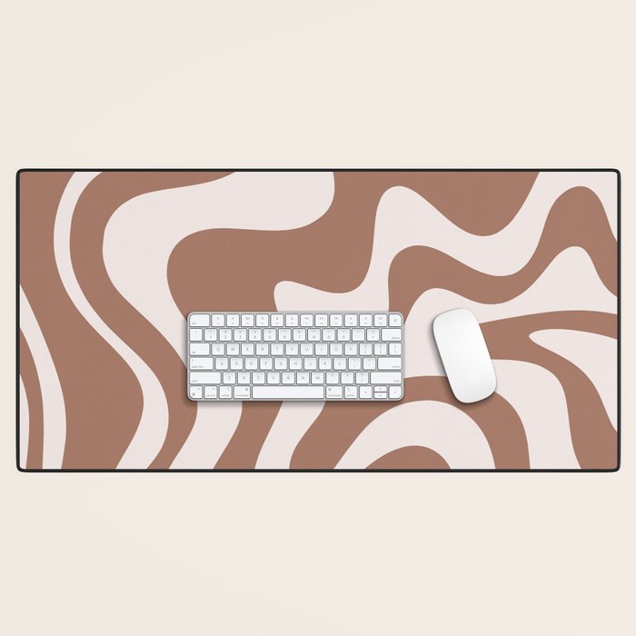Retro Liquid Swirl Contemporary Abstract Pattern Mocha Latte Brown Desk Mat Gallery Image 1