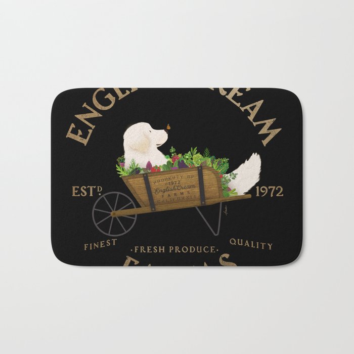 English Cream Golden Retriever Dog Farm Cart Vintage Style Art Bath Mat Gallery Image 1
