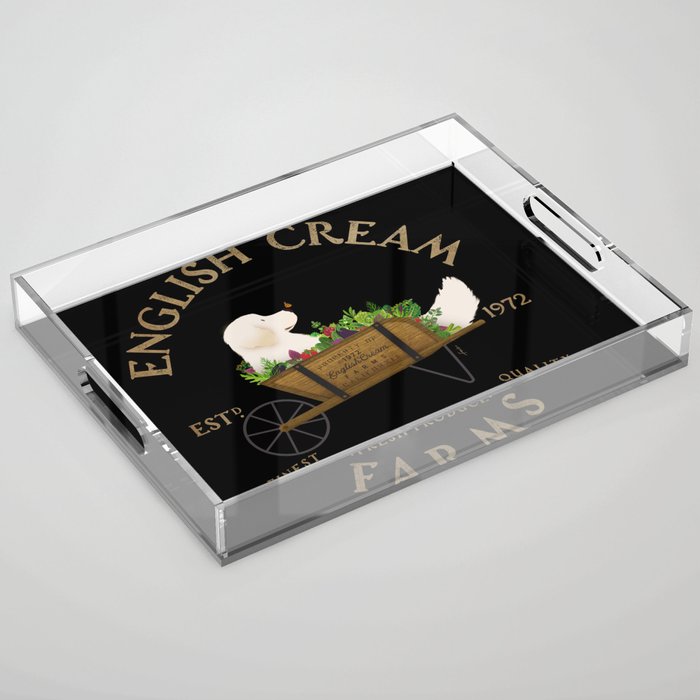 English Cream Golden Retriever Dog Farm Cart Vintage Style Art Acrylic Tray Gallery Image 1