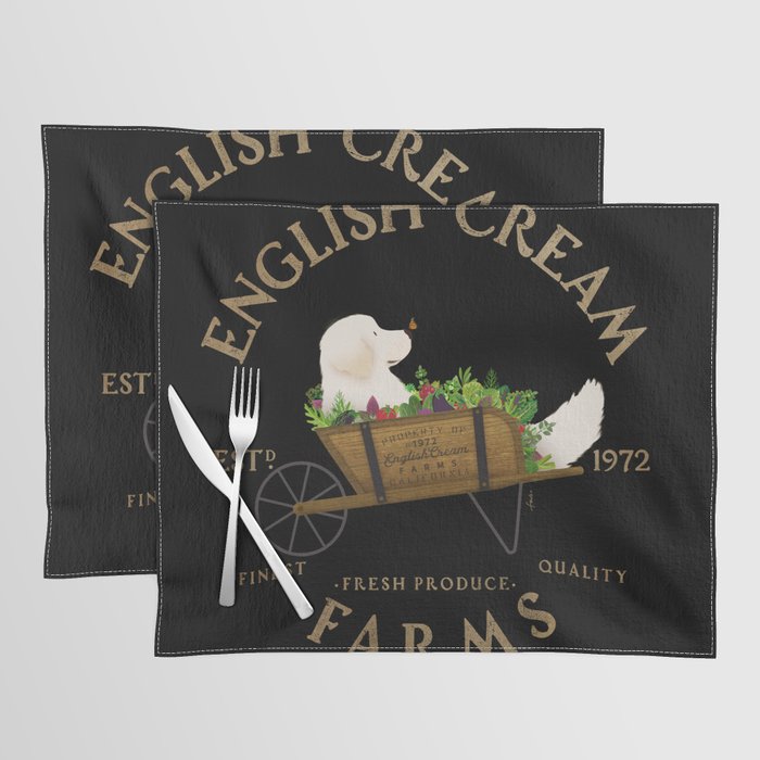 English Cream Golden Retriever Dog Farm Cart Vintage Style Art Placemat Gallery Image 1