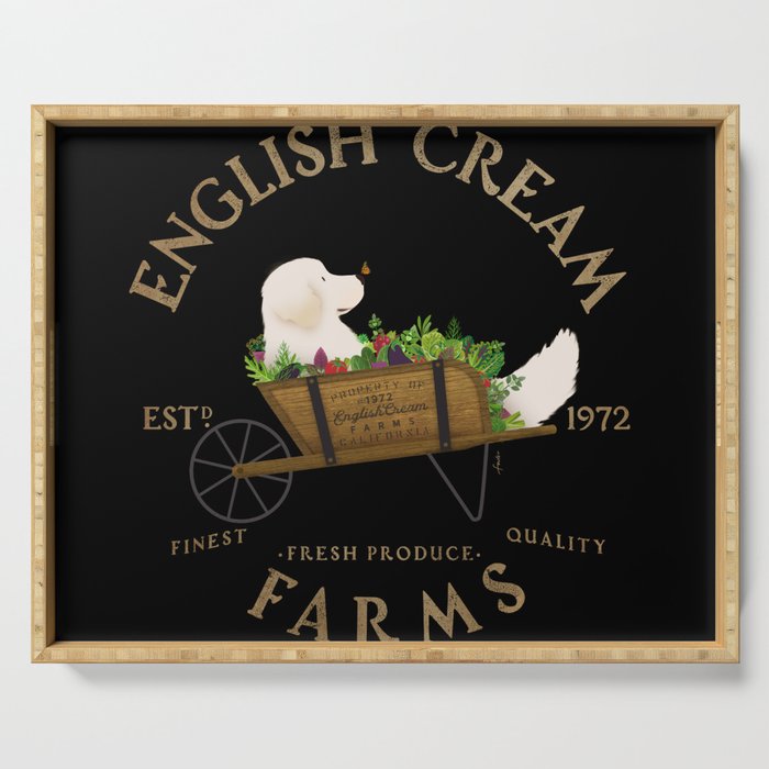 English Cream Golden Retriever Dog Farm Cart Vintage Style Art Serving Tray Gallery Image 1