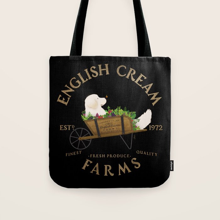 English Cream Golden Retriever Dog Farm Cart Vintage Style Art Tote Bag Gallery Image 1