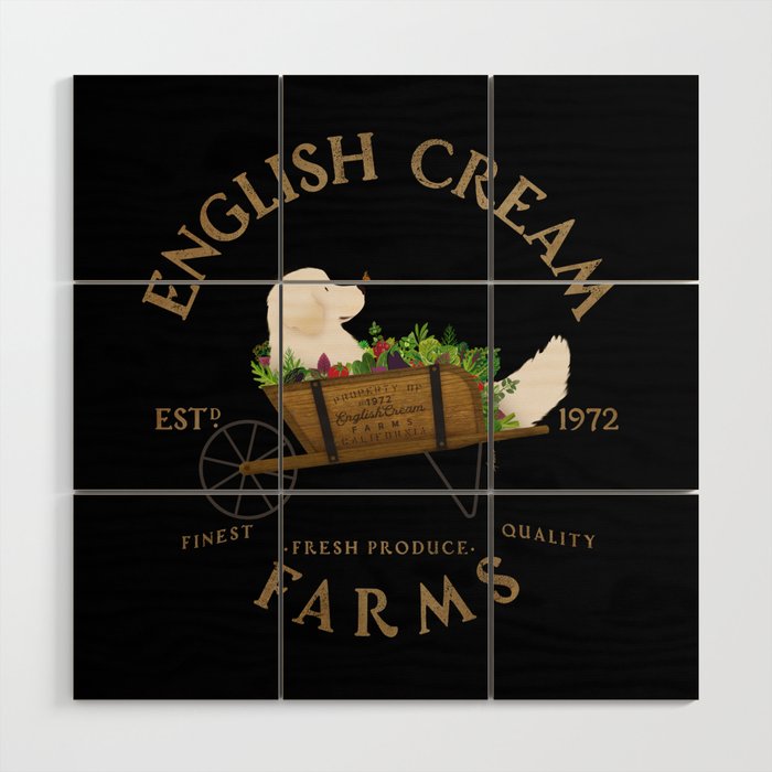 English Cream Golden Retriever Dog Farm Cart Vintage Style Art Wood Wall Art Gallery Image 1