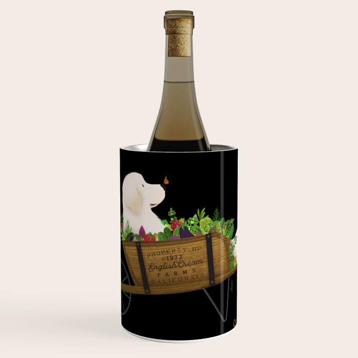 English Cream Golden Retriever Dog Farm Cart Vintage Style Art Wine Chiller Gallery Image 1