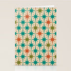 Atomic Age Retro Starburst Mid-century Modern Pattern in Mid Mod Turquoise, Orange, Olive, and Beige Stationery Card Gallery Image 2
