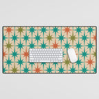 Atomic Age Retro Starburst Mid-century Modern Pattern in Mid Mod Turquoise, Orange, Olive, and Beige Desk Mat Gallery Image 1