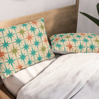Atomic Age Retro Starburst Mid-century Modern Pattern in Mid Mod Turquoise, Orange, Olive, and Beige Pillow Sham Gallery Image 2