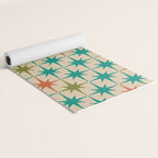 Atomic Age Retro Starburst Mid-century Modern Pattern in Mid Mod Turquoise, Orange, Olive, and Beige Yoga Mat Gallery Image 2