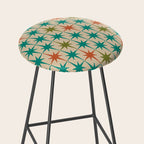 Atomic Age Retro Starburst Mid-century Modern Pattern in Mid Mod Turquoise, Orange, Olive, and Beige Stool Gallery Image 2