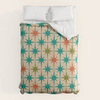 Atomic Age Retro Starburst Mid-century Modern Pattern in Mid Mod Turquoise, Orange, Olive, and Beige Comforter Gallery Image 6