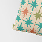Atomic Age Retro Starburst Mid-century Modern Pattern in Mid Mod Turquoise, Orange, Olive, and Beige Pillow Sham Gallery Image 4