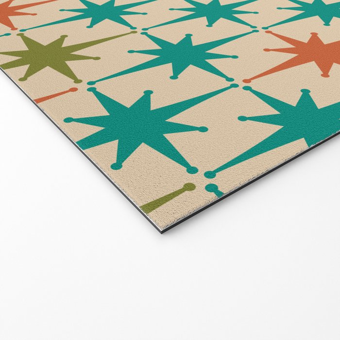 Atomic Age Retro Starburst Mid-century Modern Pattern in Mid Mod Turquoise, Orange, Olive, and Beige Welcome Mat Gallery Image 2