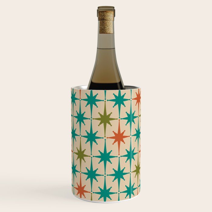 Atomic Age Retro Starburst Mid-century Modern Pattern in Mid Mod Turquoise, Orange, Olive, and Beige Wine Chiller Gallery Image 1