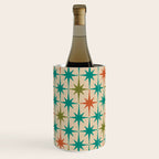 Atomic Age Retro Starburst Mid-century Modern Pattern in Mid Mod Turquoise, Orange, Olive, and Beige Wine Chiller Gallery Image 1