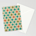 Atomic Age Retro Starburst Mid-century Modern Pattern in Mid Mod Turquoise, Orange, Olive, and Beige Stationery Card Gallery Image 2