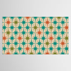 Atomic Age Retro Starburst Mid-century Modern Pattern in Mid Mod Turquoise, Orange, Olive, and Beige Tablecloth Gallery Image 2