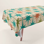 Atomic Age Retro Starburst Mid-century Modern Pattern in Mid Mod Turquoise, Orange, Olive, and Beige Tablecloth Gallery Image 1