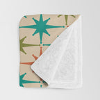 Atomic Age Retro Starburst Mid-century Modern Pattern in Mid Mod Turquoise, Orange, Olive, and Beige Throw Blanket Gallery Image 3