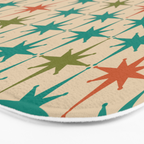 Atomic Age Retro Starburst Mid-century Modern Pattern in Mid Mod Turquoise, Orange, Olive, and Beige Bath Mat Gallery Image 3