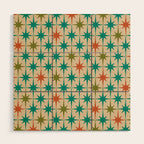 Atomic Age Retro Starburst Mid-century Modern Pattern in Mid Mod Turquoise, Orange, Olive, and Beige Wood Wall Art Gallery Image 1