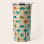 Atomic Age Retro Starburst Mid-century Modern Pattern in Mid Mod Turquoise, Orange, Olive, and Beige Travel Mug Gallery Image 1