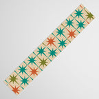 Atomic Age Retro Starburst Mid-century Modern Pattern in Mid Mod Turquoise, Orange, Olive, and Beige Table Runner Gallery Image 3