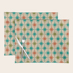 Atomic Age Retro Starburst Mid-century Modern Pattern in Mid Mod Turquoise, Orange, Olive, and Beige Placemat Gallery Image 1
