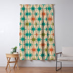 Atomic Age Retro Starburst Mid-century Modern Pattern in Mid Mod Turquoise, Orange, Olive, and Beige Window Curtain Gallery Image 5