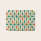 Atomic Age Retro Starburst Mid-century Modern Pattern in Mid Mod Turquoise, Orange, Olive, and Beige Bath Mat Gallery Image 1