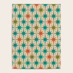 Atomic Age Retro Starburst Mid-century Modern Pattern in Mid Mod Turquoise, Orange, Olive, and Beige Poster Gallery Image 4