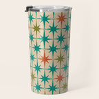 Atomic Age Retro Starburst Mid-century Modern Pattern in Mid Mod Turquoise, Orange, Olive, and Beige Travel Mug Gallery Image 3
