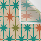 Atomic Age Retro Starburst Mid-century Modern Pattern in Mid Mod Turquoise, Orange, Olive, and Beige Wall Tapestry Gallery Image 3