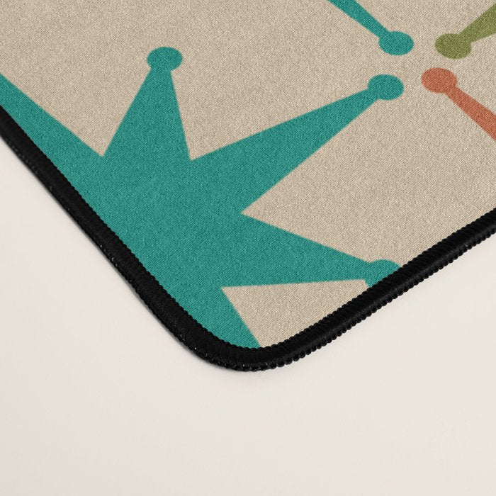 Atomic Age Retro Starburst Mid-century Modern Pattern in Mid Mod Turquoise, Orange, Olive, and Beige Desk Mat Gallery Image 4
