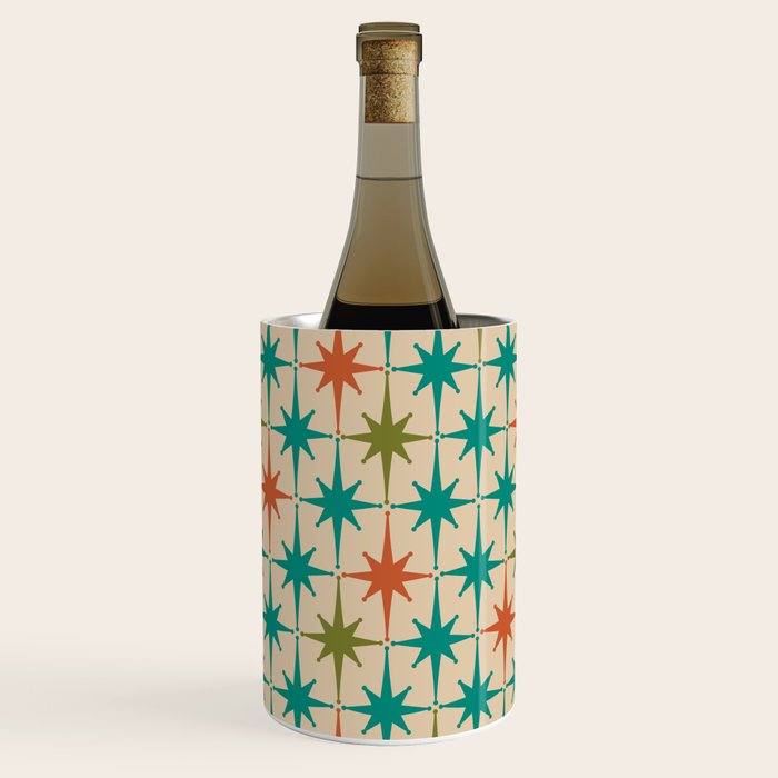 Atomic Age Retro Starburst Mid-century Modern Pattern in Mid Mod Turquoise, Orange, Olive, and Beige Wine Chiller Gallery Image 3