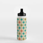 Atomic Age Retro Starburst Mid-century Modern Pattern in Mid Mod Turquoise, Orange, Olive, and Beige Water Bottle Gallery Image 2