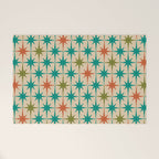 Atomic Age Retro Starburst Mid-century Modern Pattern in Mid Mod Turquoise, Orange, Olive, and Beige Welcome Mat Gallery Image 1